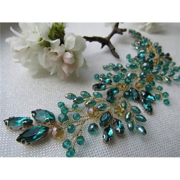 Denifery Emerald Wedding Hair Piece Green Hair Vine Bridal Gold Jewelry Headpiec main image 5